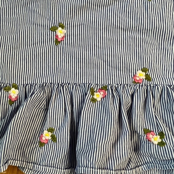 Zara Basic Blue & White Striped Shirt Embroidered Flowers Sz XS - Picture 5 of 5